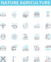 Nature agriculture vector line icons set. Farming, Agriculture, Nature, Crops, Irrigation, Cultivation, Planting illustration outline concept symbols and signs