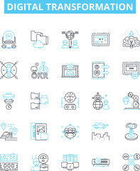 Digital transformation vector line icons set. Digital, Transformation, Technology, Automation, Innovation, Systems, Process illustration outline concept symbols and signs