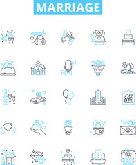 Marriage vector line icons set. Marriage, Wedlock, Union, Nuptials, Matrimony, Bond, Pledge illustration outline concept symbols and signs