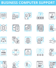 Business computer support vector line icons set. IT, Support, Business, Computer, Technical, Network, Consultancy illustration outline concept symbols and signs