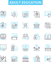 Adult education vector line icons set. Adult, Education, Learning, Instruction, Training, Literacy, Courses illustration outline concept symbols and signs