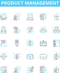 Product management vector line icons set. Product, Management, Planning, Development, Optimization, Branding, Delivery illustration outline concept symbols and signs