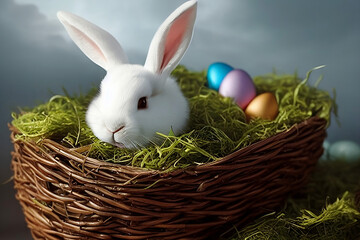 easter bunny and easter eggs, generative ai