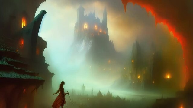 Journey though a Dark Gritty Fantasy Kingdom with Castles, Magic, Kings, Queens, Sorceresses, Stone Bridges, Mysterious Rooftops, Magic Spells. [Fantasy, Animation, Video Game, Anime, Animated Clip.]