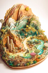 nature desert illustration, paper kirigami craft