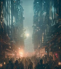 cyberpunk cityscape crowded streets