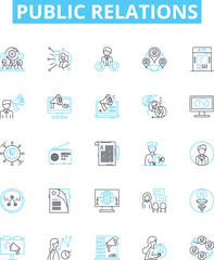 Obraz premium Public relations vector line icons set. PR, Publicity, Media, Communications, Outreach, Advocacy, Branding illustration outline concept symbols and signs
