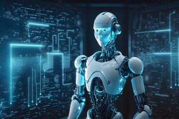 Obraz na płótnie Canvas AI android robot with technology background. Deep AI Concept. Generativ ai Illustration 