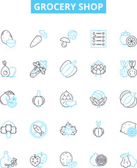 Grocery shop vector line icons set. Grocer, Market, Store, Produce, Provision, Supply, Provisioner illustration outline concept symbols and signs