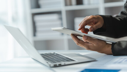 Investor increases revenue share small business stock market report and financial dashboard with key performance indicators (KPI) finance chart of business intelligence (BI)