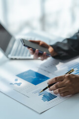 Investor increases revenue share small business stock market report and financial dashboard with key performance indicators (KPI) finance chart of business intelligence (BI)