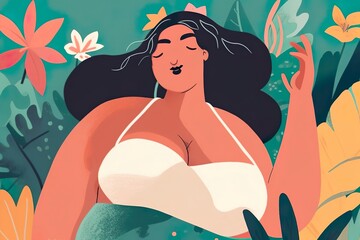 BBW beautiful woman, wearing sunglasses, enjoying a bright summer day (generative ai)