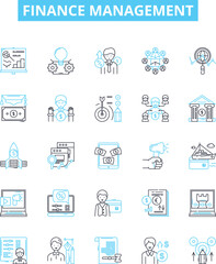 Finance management vector line icons set. finance, management, budgeting, investment, accounting, costs, cash illustration outline concept symbols and signs