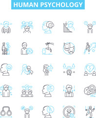 Human psychology vector line icons set. Personality, behavior, cognition, emotions, neuroscience, neuropsychology, psychoanalysis illustration outline concept symbols and signs