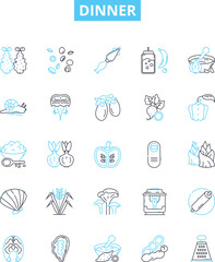 Dinner vector line icons set. Meal, Supper, Cuisine, Banquet, Dine, Feast, Eat illustration outline concept symbols and signs