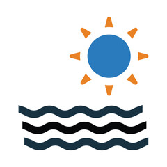 sun, water wave, water, summer day icon