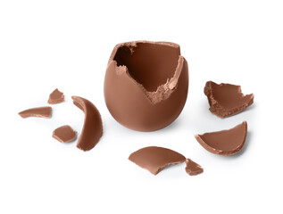 Tasty broken chocolate egg isolated on white