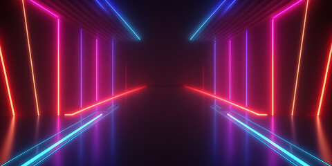 Plakat Neon Light Stage Tube Background. Generativ AI 