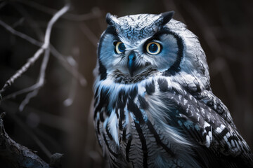black and white owl with blue eyes - made with generative ai
