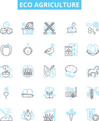 Eco agriculture vector line icons set. Organic, Sustainable, Renewable, Biodynamic, Landscaping, Regenerative, Conservation illustration outline concept symbols and signs