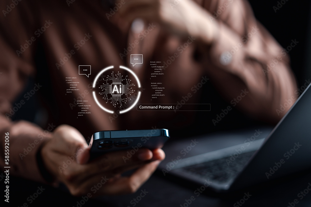Leinwandbilder Businessman using chat bot intelligence Ai. Chat with AI Artificial Intelligence, developed by OpenAI generate. Futuristic technology, robot in online system.
