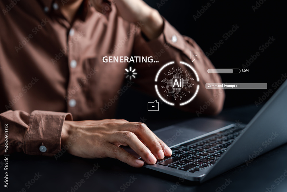 Aufkleber Businessman using chat bot intelligence Ai. Chat with AI Artificial Intelligence, developed by OpenAI generate. Futuristic technology, robot in online system.