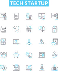 Tech startup vector line icons set. Tech, Startup, Technology, Innovation, Entrepreneur, Venture, Software illustration outline concept symbols and signs