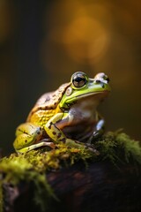Obraz premium Frog in the forest closeup. Generative AI