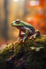 Frog in the forest closeup. Generative AI