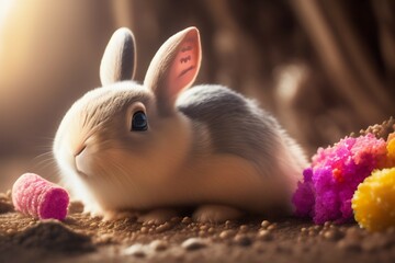 cute bunnies with their easter egg, generative AI