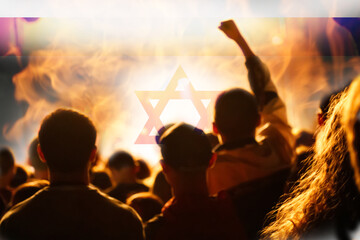 Protests Israel Tel Aviv. Israel flag. Protest in Israel 2023. Rise hand. Defense minister. World...
