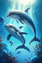 Obraz na płótnie Canvas Dolphin in the sea underwater. Generative AI