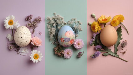 Floral Easter Eggs on Pastel Background