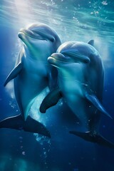Fototapeta premium Dolphin in the sea underwater. Generative AI