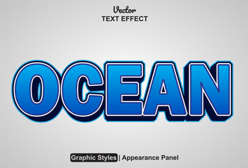 ocean text effect with blue color graphic style editable.