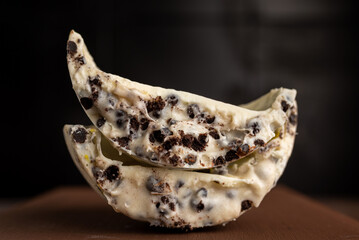 Easter egg - white chocolate shell with white chocolate cream filling with cookie