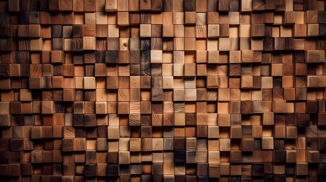 Natural wooden background. Wood blocks. Wall © saar