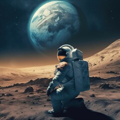 Obraz na płótnie Canvas An astronaut exploring an alien planet. A high-tech astronaut from the future. Generative AI Art.