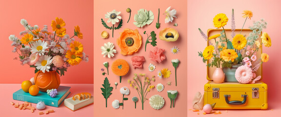Obraz premium Beautiful flowers composition for cozy design, collection. isolated colorful floral background.