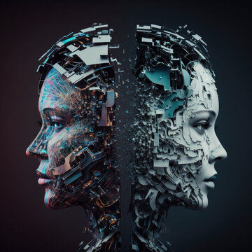 Artificial intelligence versus human abstract concept photo that captures the digital age and technological advancements in modern society." #AI #technology #digitalage #abstract #concept #photography