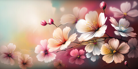 Soft blooming flowers in spring season wallpaper background.