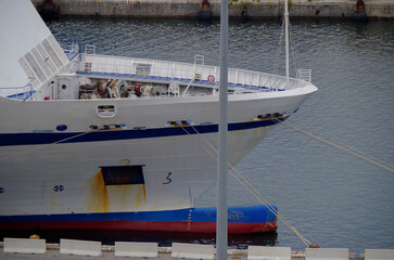 Naklejka premium Large modern Passenger pax cargo roro ro-ro ferry cruiseship cruise ship liner with port