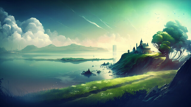 "Millie" Beautiful Fantasy Landscape Background / Backdrop / Wallpaper / Home screen / Lock screen / Desktop Background, generative, ai