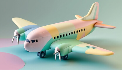 airplane. 3d render on pastel background Generative AI