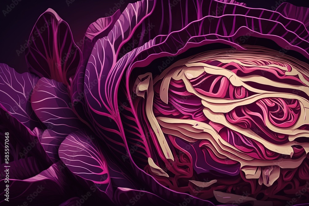 Aufkleber macro image of sliced red cabbage generative ai