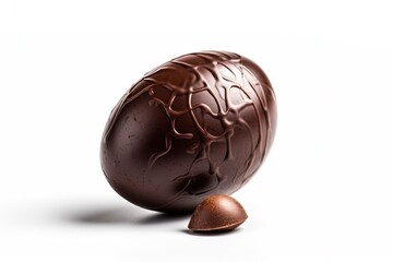 chocolate Easter egg on a white table. Generative AI