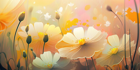 Closeup beautiful flower digital art with blur background.
