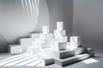 minimalist white cubes arranged on a white surface. Generative AI