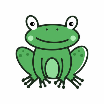 Cute frog on  white background. Illustration for children. Animal sketch.