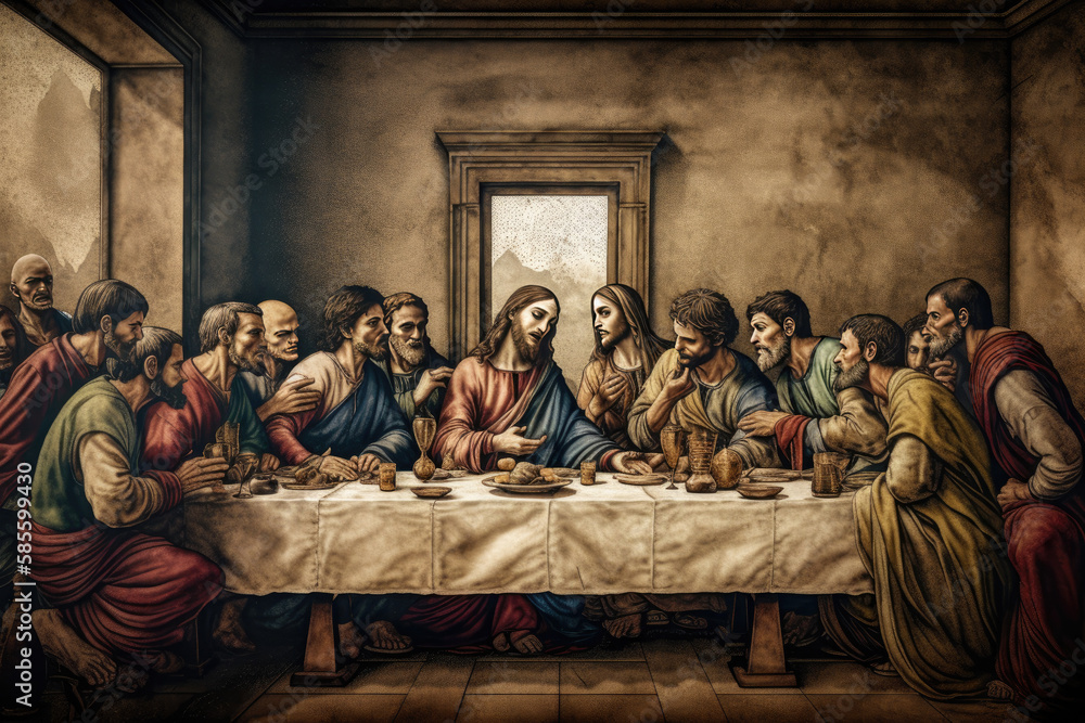 Wall mural last supper jesus christ disciples betrayal , generative ai